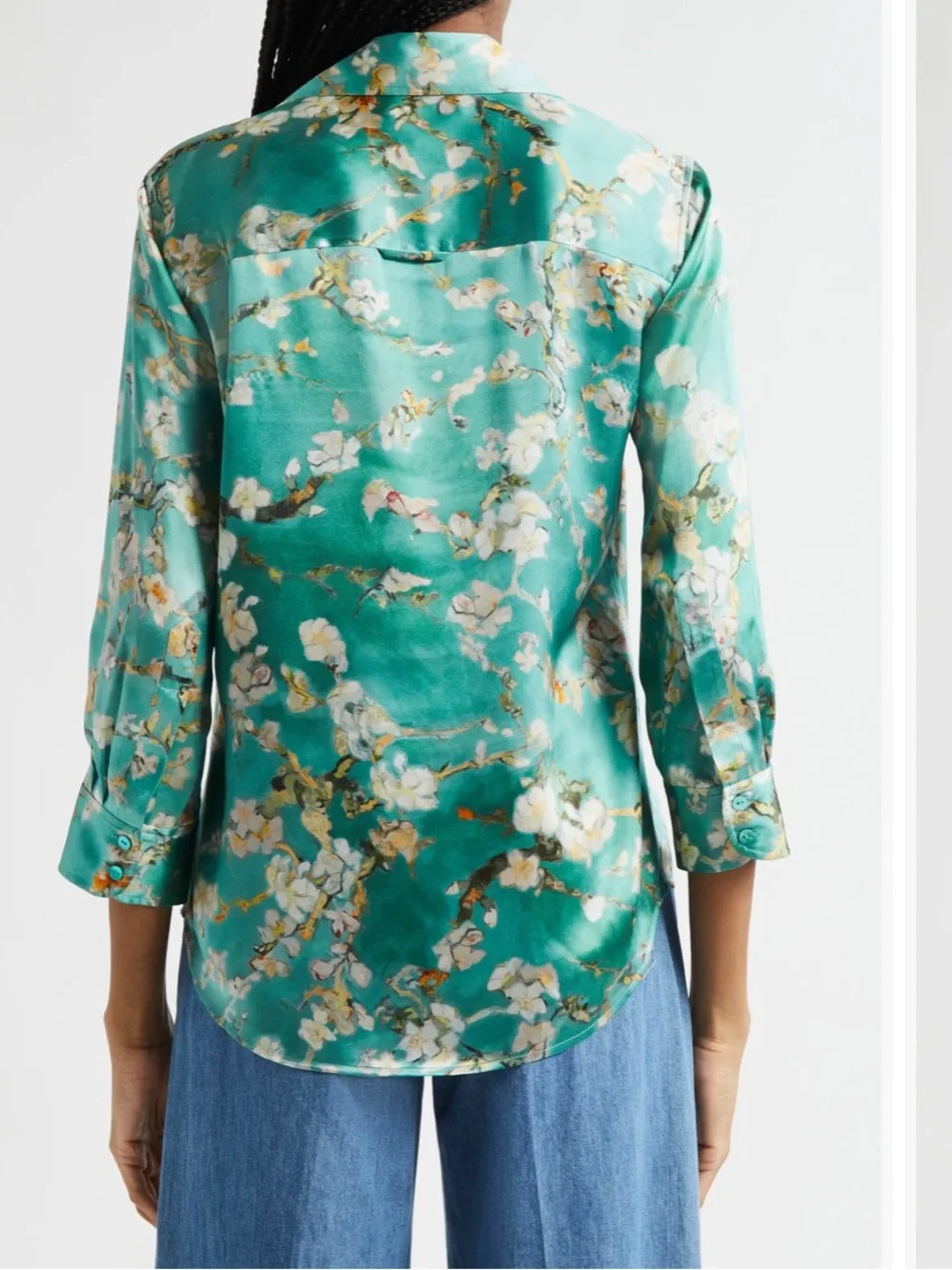 L’AGENCE Dani Cherry Blossom Print 100% Silk Button-Up Shirt Sz XL - Picture 2 of 9